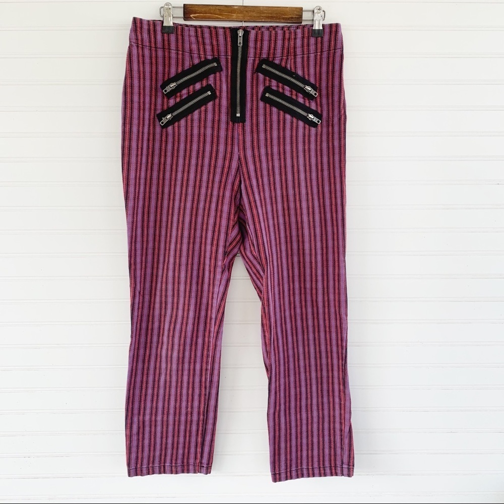 Silence + Noise Purple Pink Striped Ankle Cropped Pants Size 8